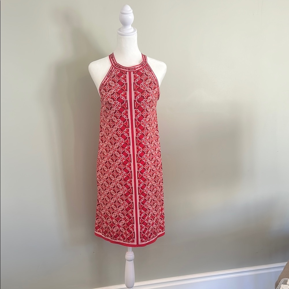 Max Studio Red and White Halter Sheath Dress